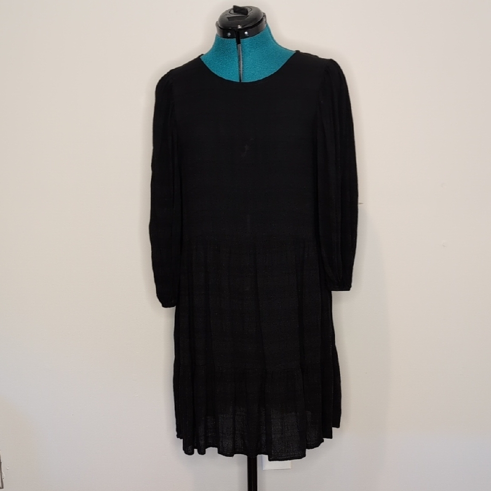 Self Contrast Chic Black Long Sleeve Dress